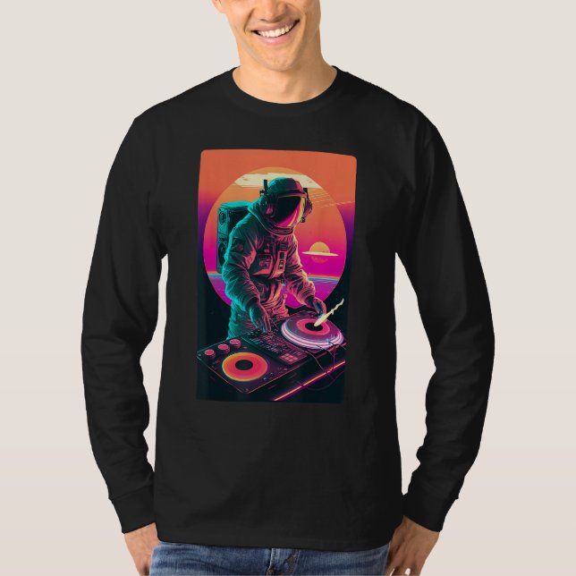Camiseta Astronaut DJ DJing in Space EDM cool Vaporwave Gra (Frente)