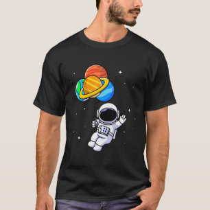 Camiseta Astronaut Holding Planet Balloons Solar System