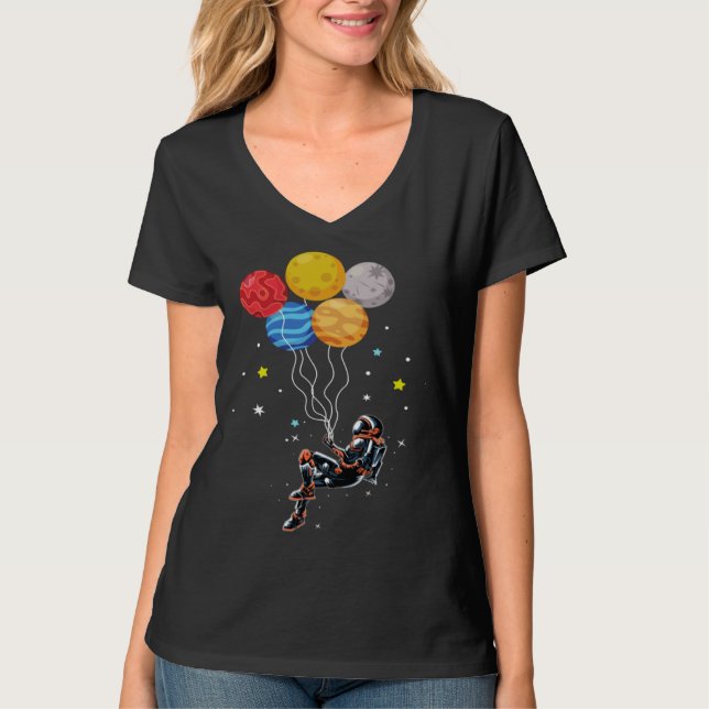 Camiseta Astronaut Holding Planet Balloons The Spaceman s T (Frente)