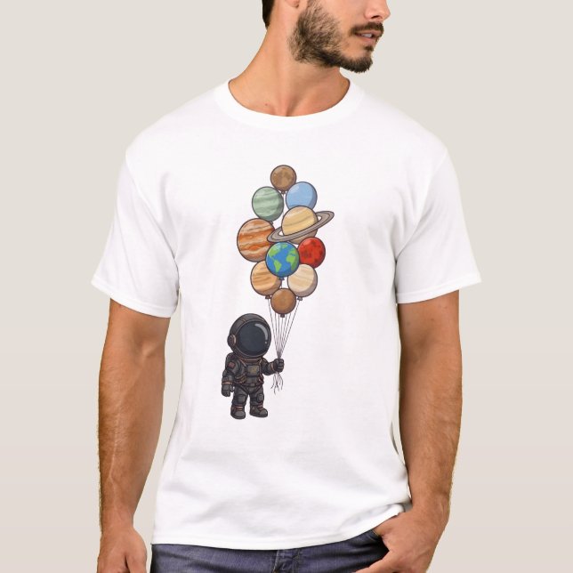 Camiseta Astronaut Holding Solar System Planet balloon (Frente)