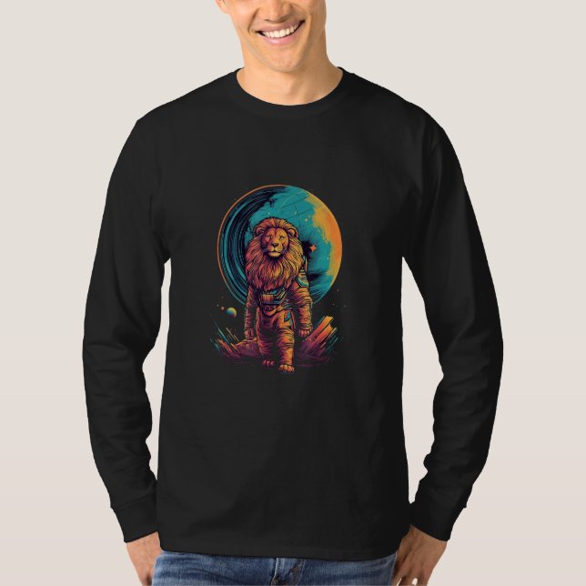 Camiseta Astronaut Lion Space Moon Cosmonaut Futuristic Ret (Frente)