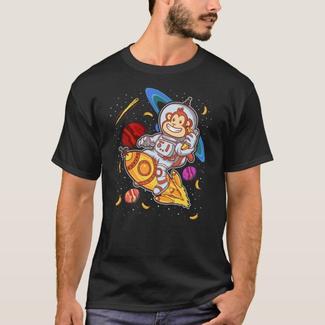 Camiseta Astronaut Monkey Space Rocket Cute Funny Kids Boys (Frente)