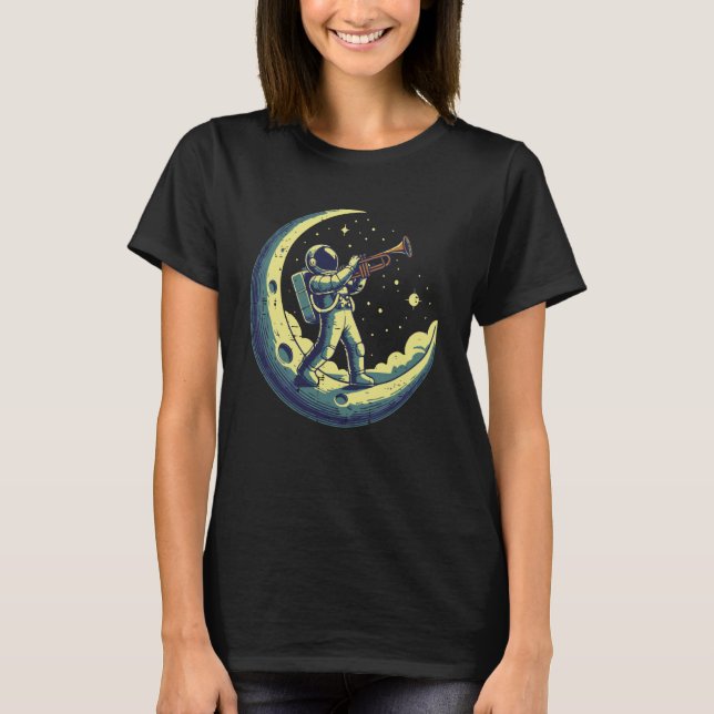 Camiseta Astronaut On Moon Trumpet Funny Space Music Men Bo (Frente)