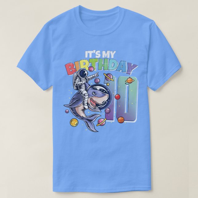 Camiseta Astronaut on Shark 10th Birthday Boy Girl 10 Years (Frente do Design)