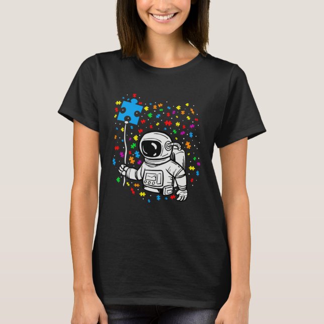 Camiseta Astronaut Puzzle Piece Balloon Autism Awareness Sp (Frente)