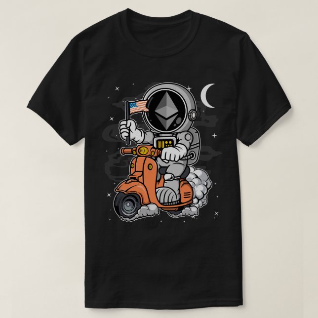 Camiseta Astronaut Scooter Ethereum ETH Crypto Coin HODL (Frente do Design)