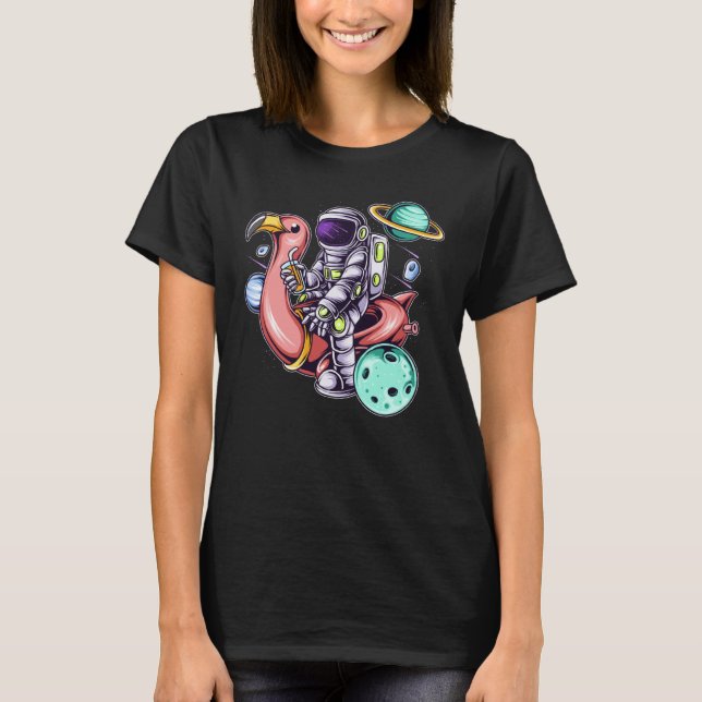 Camiseta Astronaut Sitting on a Flamingo Summer Boy Girl Wo (Frente)