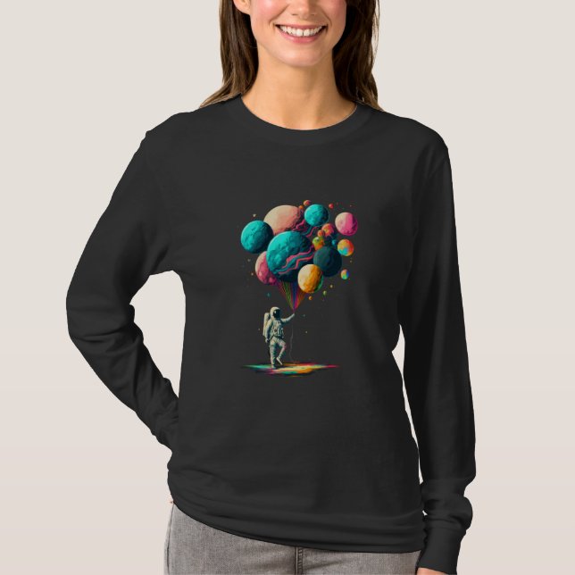 Camiseta Astronaut Space Balloons Moon Mars Planets Astrona (Frente)