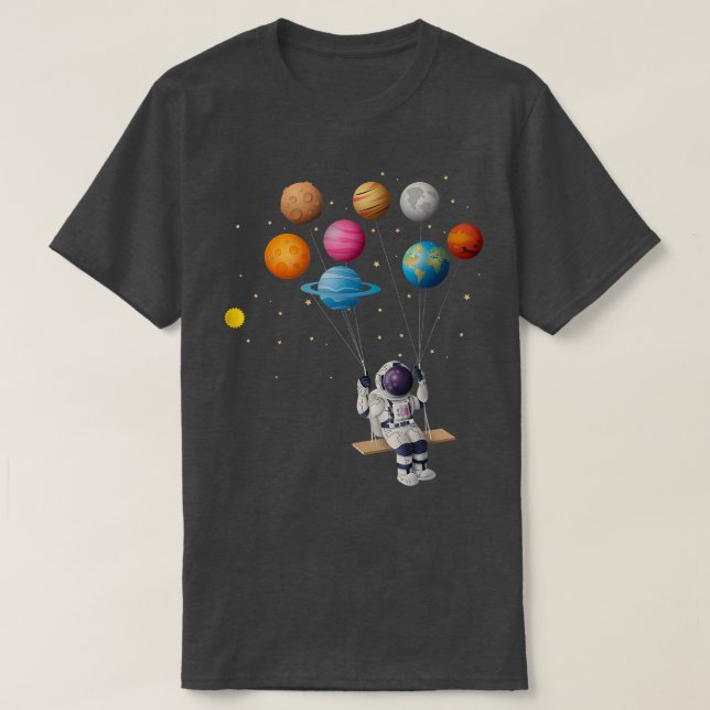 Camiseta Astronaut Swinging Solar System Balloon Space Astr (Frente do Design)