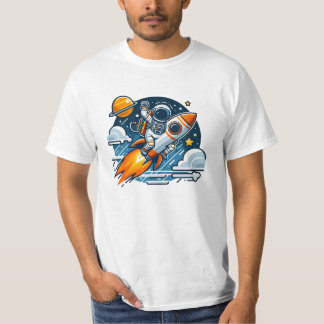 Camiseta astronauta anda de foguete