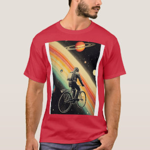 Camiseta Astronauta Andando Bicicleta na Arte Vintage Espac