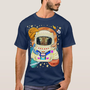 Camiseta astronauta animal girafa da ciência espacial