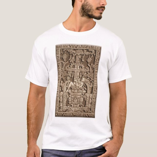 Camiseta Astronauta Antigo. Pakal, Maya, tampa de sarcófago (Frente)
