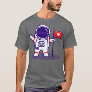 Camiseta Astronauta Aterrissando Na Lua Segurando Bandeira