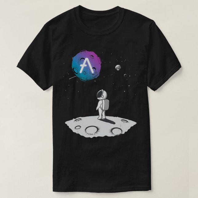 Camiseta Astronauta Ave Cryptocurrency Moon No Universo (Frente do Design)