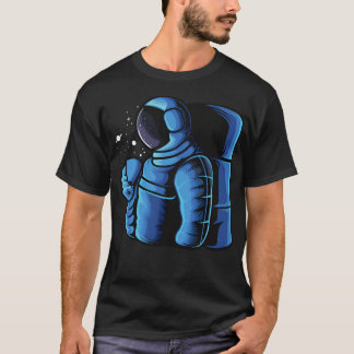 Camiseta Astronauta Azul Aproveitando Café No Espaço