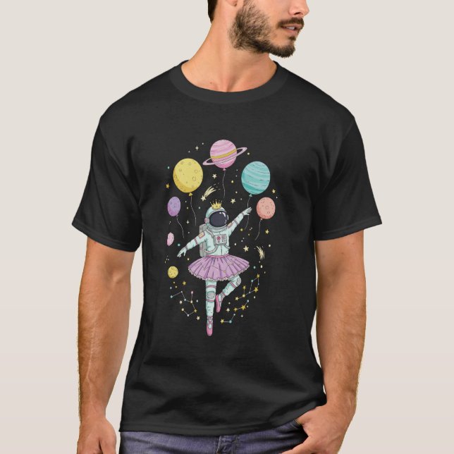 Camiseta Astronauta Ballerina com Planetas e Estrelas (Frente)