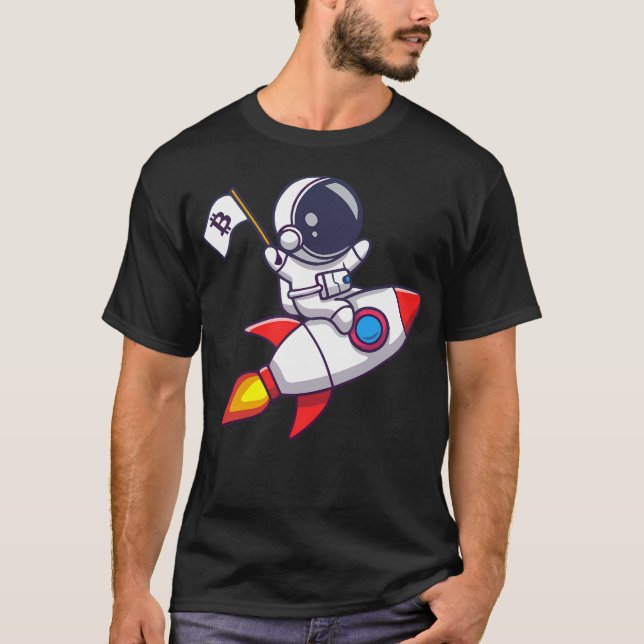 Camiseta Astronauta Bitametana Em Um Foguete Acenando Uma B (Frente)