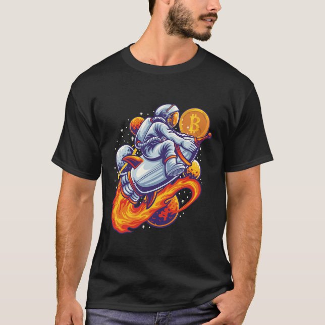 Camiseta Astronauta Bitmoeda à Lua - Cripto BTC (Frente)