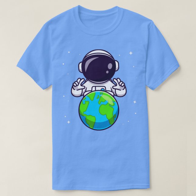 Camiseta Astronauta Bonita Com A Terra Em Cartoon Espacial (Frente do Design)