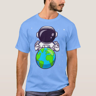 Camiseta Astronauta Bonita Com A Terra Em Cartoon Espacial