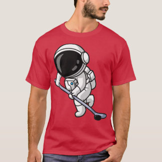 Camiseta Astronauta Bonita Jogando Cartoon de Hóquei