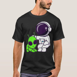 Camiseta Astronauta Bonito Brincando Com Um Cartoon De Alie