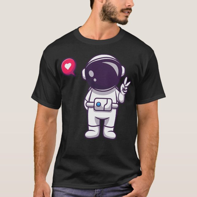 Camiseta Astronauta Bonito Com Paz Mão (Frente)