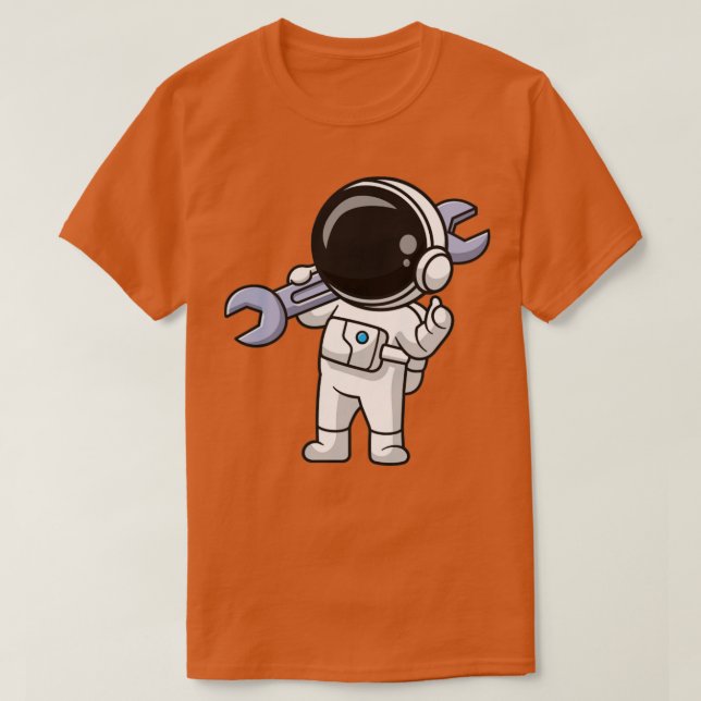 Camiseta Astronauta Bonito Segurando Cartoon Wrench (Frente do Design)