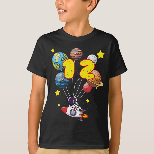 Camiseta Astronauta Boy 12 Birthday Oferece Crianças De 12  (Frente)
