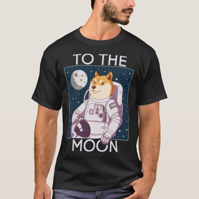 Camiseta Astronauta Canino para o Bloqueio da Lua HODL (Frente)