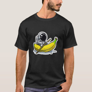 Camiseta Astronauta Caprichoso Remando um Cartoon de Banana