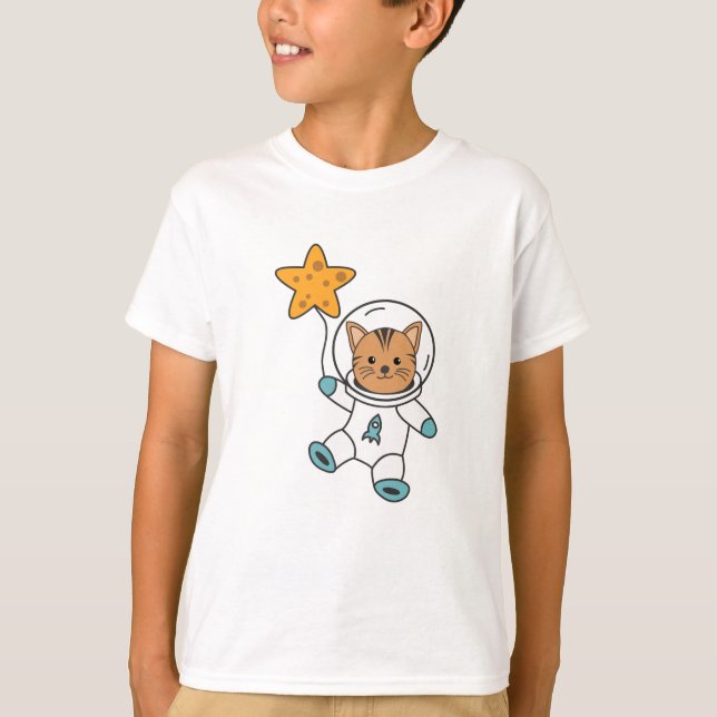 Camiseta Astronauta Cat Planet Moon Star Space (Frente)