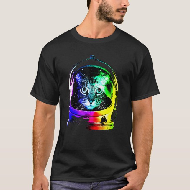 Camiseta Astronauta Cat Space Cat Para Homens Mulheres Cria (Frente)