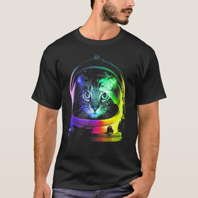 Camiseta Astronauta Cat Space Cat Para Homens Mulheres Cria (Frente)
