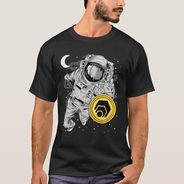 Camiseta Astronauta Chegando À Moeda HEX À Torre Crypto (Frente)