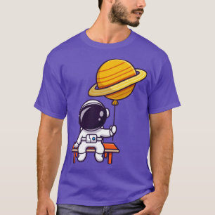 Camiseta Astronauta Cinto Sentado E Segurando Balão De Plan