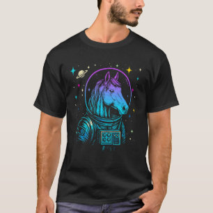 Camiseta Astronauta Colorido Cavalo Espaço Galáxia Fazenda
