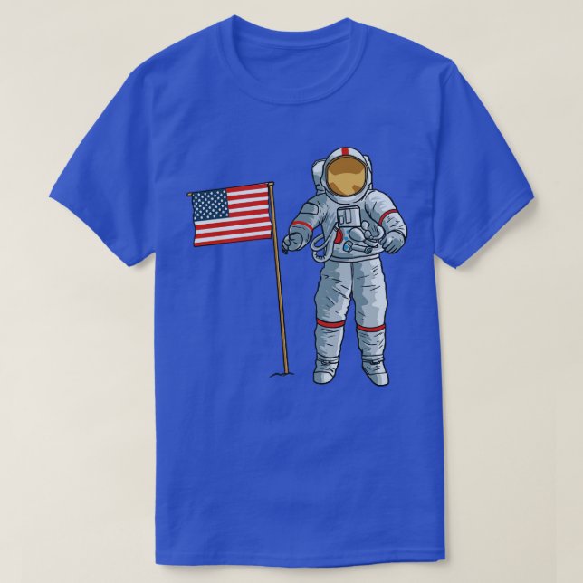 Camiseta Astronauta com a bandeira americana Space Moon EUA (Frente do Design)