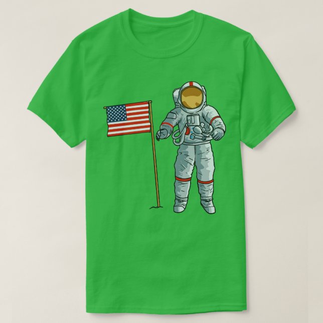 Camiseta Astronauta com a bandeira americana Space Moon EUA (Frente do Design)