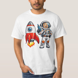 Camiseta Astronauta com Arte Espacial de Desenho de Foguete