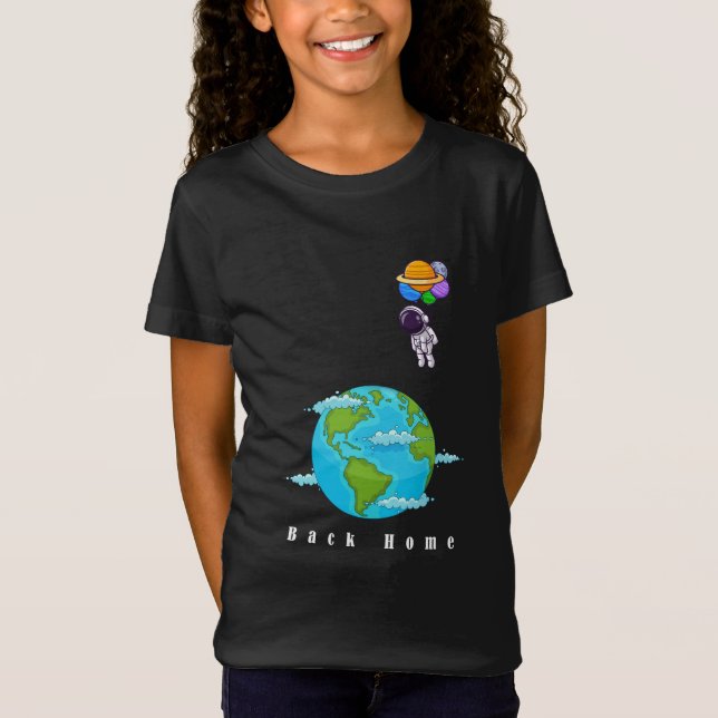 Camiseta astronauta com balões aterrando terra (Frente)