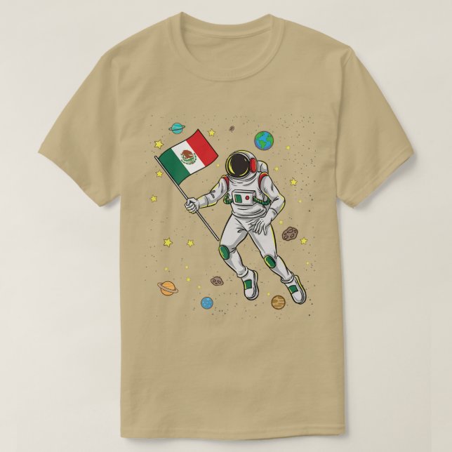Camiseta Astronauta Com Bandeira Média No Espaço (Frente do Design)