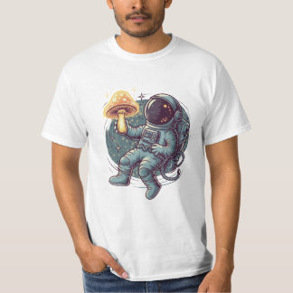 Camiseta astronauta com cogumelo espacial