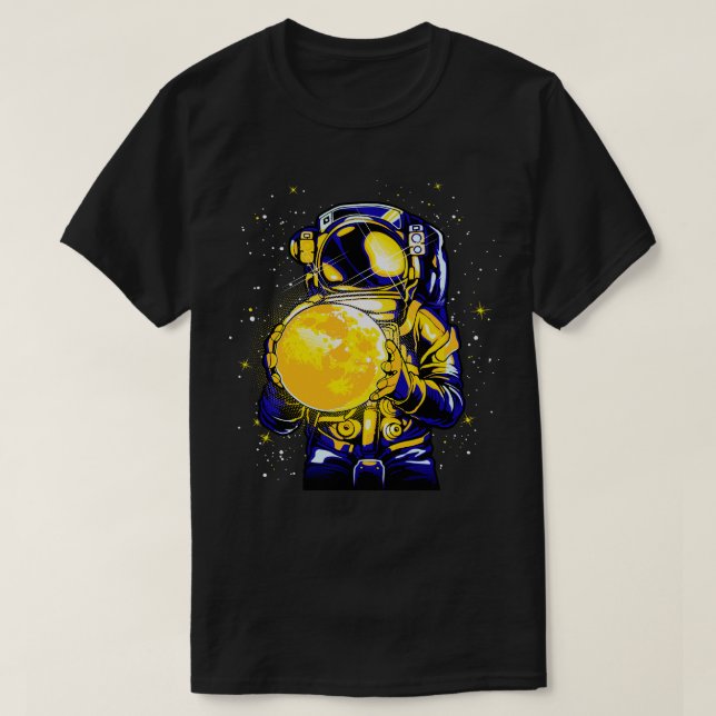 Camiseta Astronauta Com Espaço Do Planeta Da Lua Brilhante (Frente do Design)