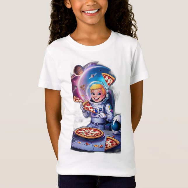 Camiseta Astronauta comendo pizza no espaço. (Frente)