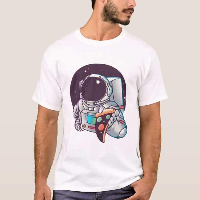 Camiseta Astronauta Comendo Pizza Planetas (Frente)