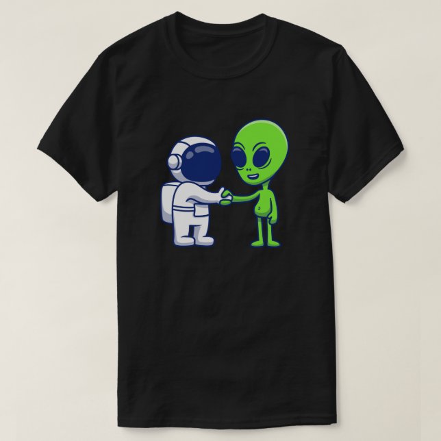 Camiseta Astronauta Conhece Camisa-T Alienígena (Frente do Design)