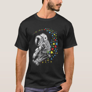 Camiseta Astronauta Conscientização do Autismo Skateboard