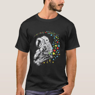 Camiseta Astronauta Conscientização do Autismo Skateboard S